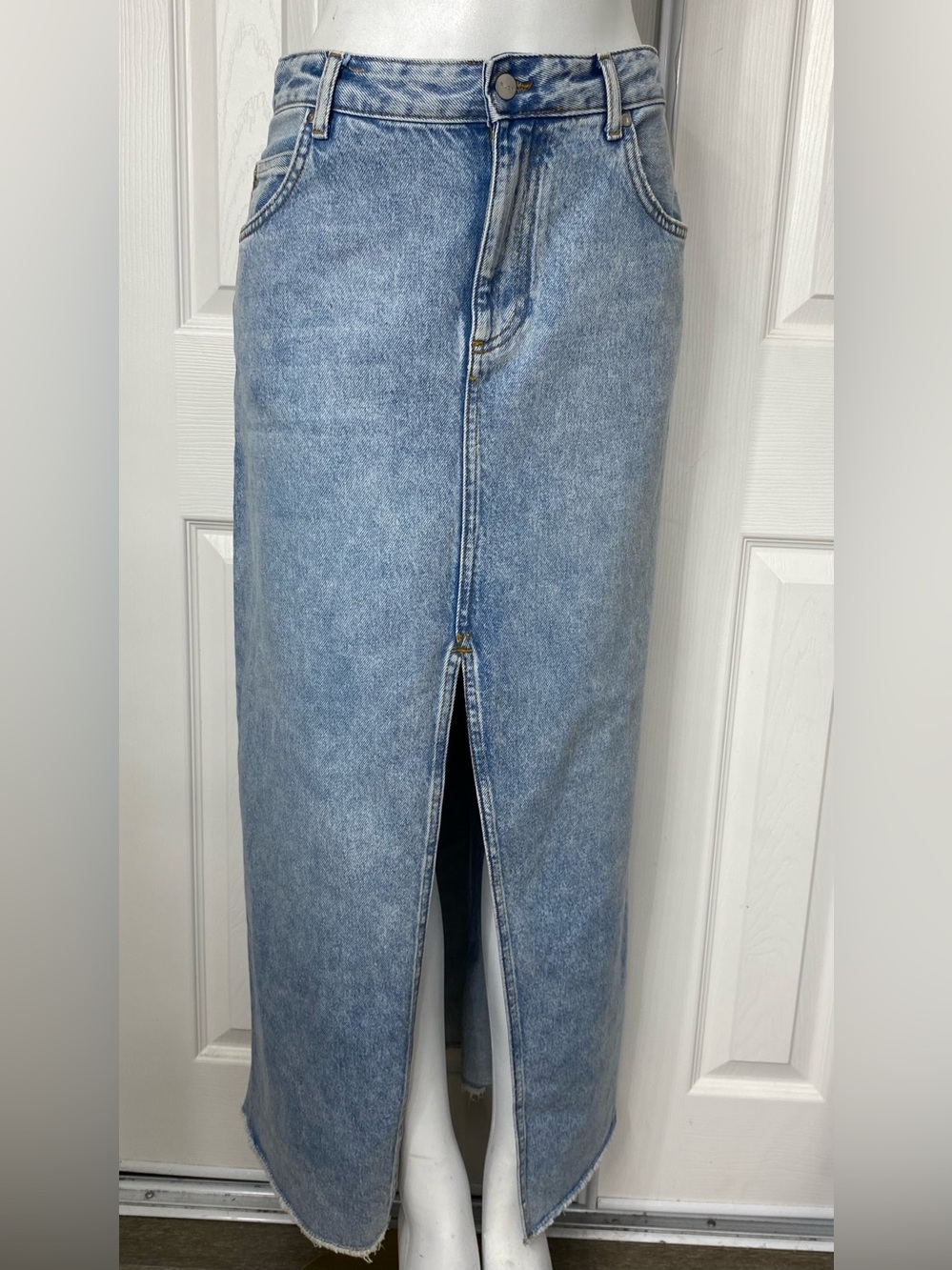 By Anthropologie Pilcro Light Blue Denim Maxi Skirt with Front Slit - Picture 5 of 16